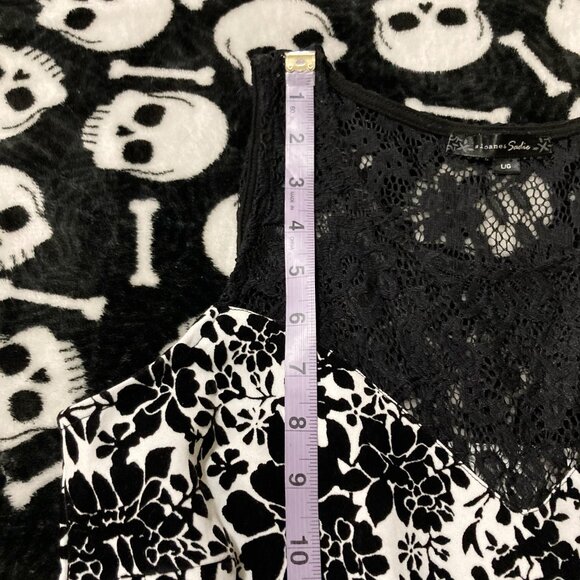 SLOANE & SADIE Black white flocked floral print sleeveless peplum top LARGE XL - Picture 11 of 15